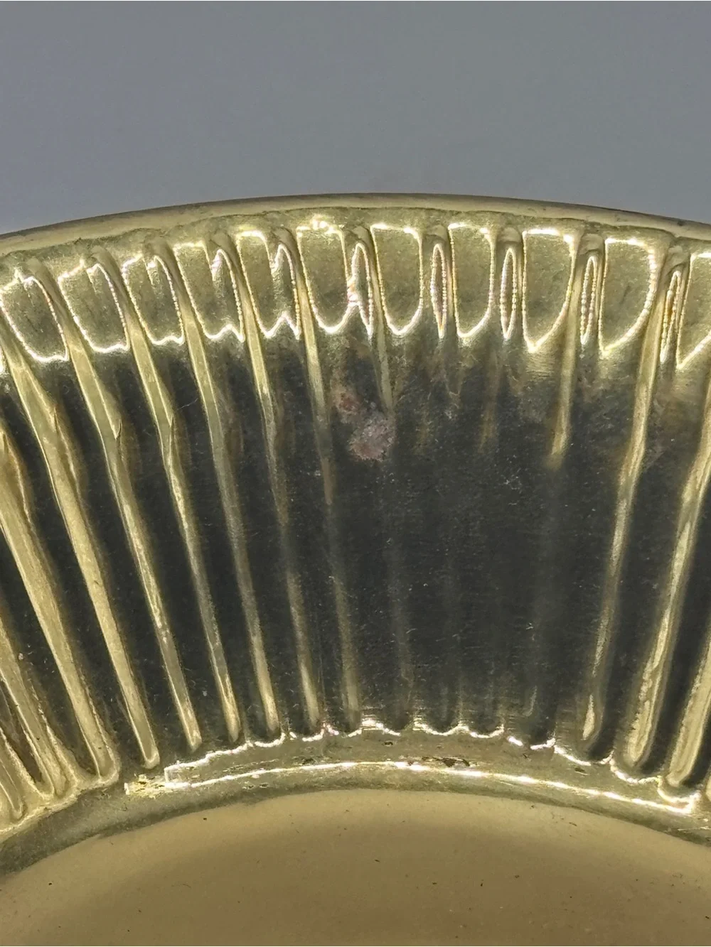 Vintage Sears Brass-Tone Ribbed Decorative Basket with Twisted Handle